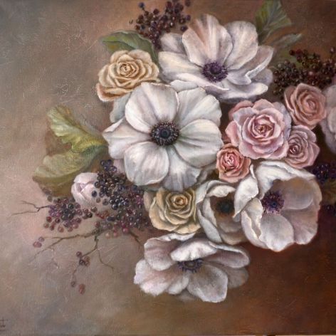 Anemony i Róże, ręcznie malowany, olej
