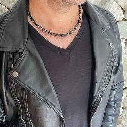 Naszyjnik męski lawa turmalin jaspis ltj55