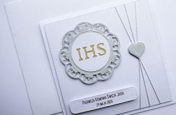 Minimalistyczna kartka komunijna biało-szara