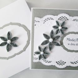 Kartka MŁODEJ PARZE biało-srebrzysta