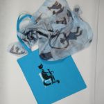 Niebieska torba z bawełny Kot i Pies malowana - Torba malowana Pies i Kot