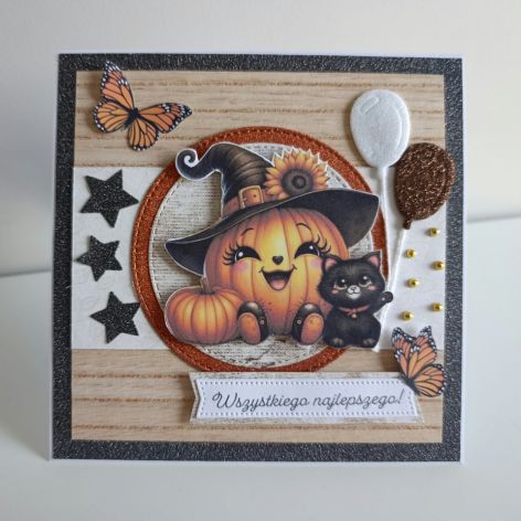 Kartka na urodziny imieniny jesienna Halloween ręcznie robiona
