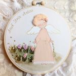 obrazek z Aniołkiem dla dziecka pamiątka haft - prezent na chrzest