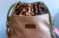 Brązowo-beżowa listonoszka z kominem w panterkę