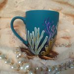 Ręcznie malowany konik morski i rafa koralowa 300 ml. - ręcznie malowane