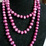 Purpurowe, wiśniowe perły naturalne, sznur pereł, naszyjnik - 