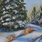 Droga przez śniegi, obraz olejny, A. Janik - Obraz olejny Droga przez śniegi szczegół 2