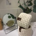 Koszyk 17x14cm,kosz do przechowywania,z paskiem skórzanym - 