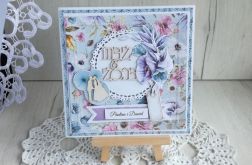 Kartka ślubna z kopertą błękit, fiolet