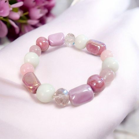 Bransoletka na gumce wrzos pastel