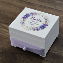 Szkatułka z lusterkiem - Fioletowe kwiaty