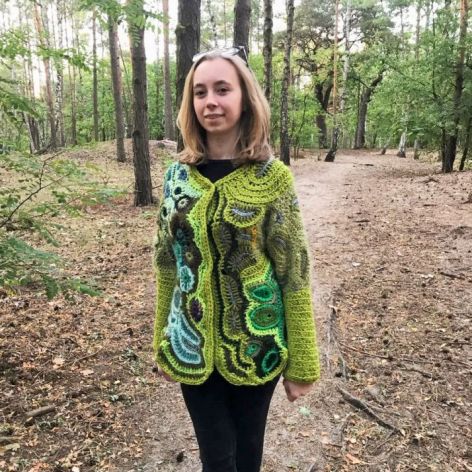 Zielony  cardigan freeform crochet