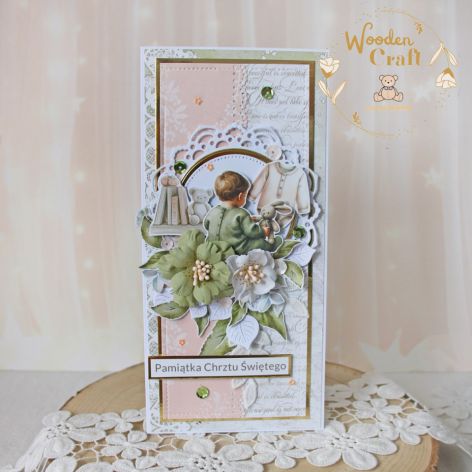 Kartka na chrzest roczek "PeachBabyBoy"GOTOWY