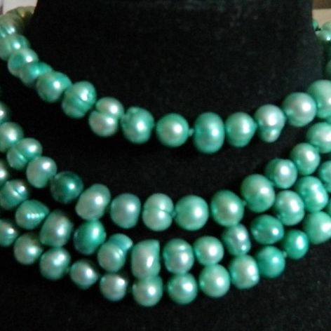 Zielone perły słodkowodne, naszyjnik, długi sznur pereł