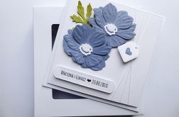 Kartka ślubna z niebieskimi kwiatami handmade