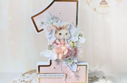 Kartka cyferka na roczek "Bunny Love 1"GOTOWA