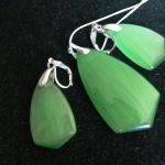 Zielony kwarc kocie oko, elegancki zestaw biżuterii w srebrze - 