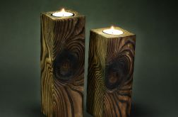 Zestaw 2 świeczników drewniany drewno shou shi ban tealight