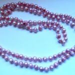 Jasnoróżowe perły naturalne, długi sznur pereł, naszyjnik z perłami - 