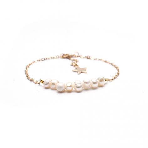Bransoletka złocona ze stali szlachetnej z perłami naturalnymi.