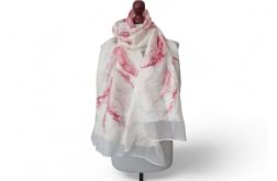 SZAL JEDWABNO WEŁNIANY RÓŻOWY JEDWAB