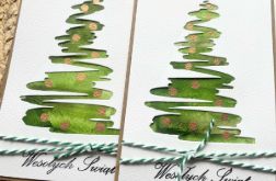 057,zestaw 5 kartek świątecznych z akwarelowymi choinkami