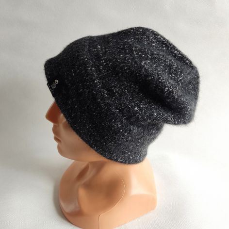 Czapka ręcznie robiona na drutach, kaszmir melanż.