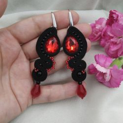 Soutache sutasz kolczyki bordowe czerwone