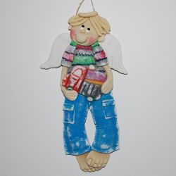 Mały kierowca - aniołek z masy solnej, prezent, dekoracja