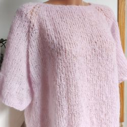 Różowy lekki sweter z alpaki i jedwabiu S