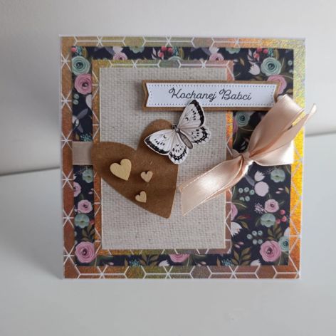 Kartka na Dzień Babci serduszka