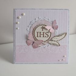 Kartka Pierwsza Komunia Święta z motylkami