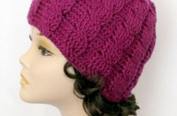 Czapka śliwkowe warkocze