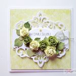 Kartka W DNIU ŚLUBU z limonkowymi różami - Limonkowo-biała kartka na ślub