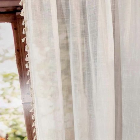 Zasłony gotowe lniane boho z frędzlami panel sztora 130/240cm