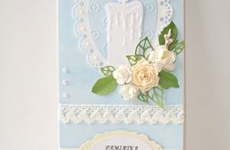 Błękitna kartka na chrzest ze świeczką