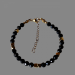 Bransoletka ochronna z Czarnego Turmalinu  - Bransoletka z czarnego turmalinu ze złotymi akcentami