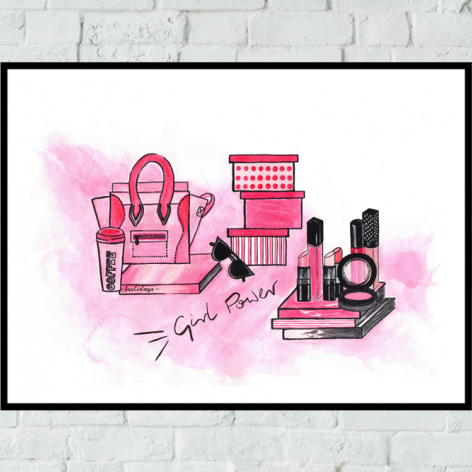 Różowy obrazek/plakat "Girl Power" + RAMKA