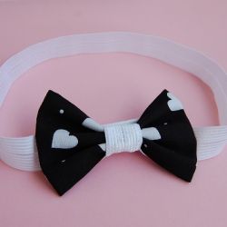 Opaska niemowlęca "Serduszka i kropeczki w czerni i bieli"