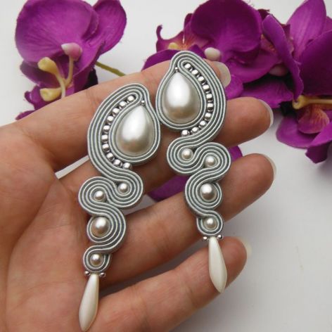 Soutache sutasz kolczyki siwe srebrne szare