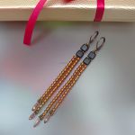 Kolczyki Czarno Złote Kostki Tila Czarne Długie - 