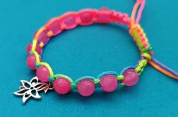 Bransoletka makrama boho różowa neonowa kolorowa Jadeit