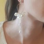 Kolczyki ślubne kremowe kwiaty eleganckie  - Zbliżenie
