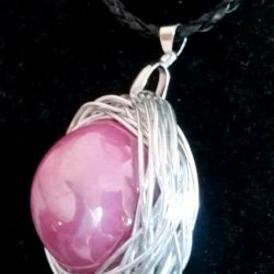 Ceramika i drut, liliowa porcelanowa kula, wisior handmade