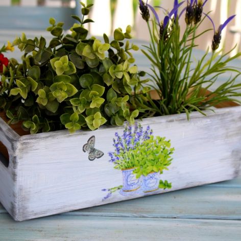 Skrzynka na kwiaty, shabby chic, lawenda