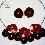 Anemony - zestaw kolczyki i naszyjnik - czarno czerwony zestaw biżuterii