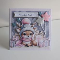 Kartka świąteczna Boże Narodzenie renifer z prezentami
