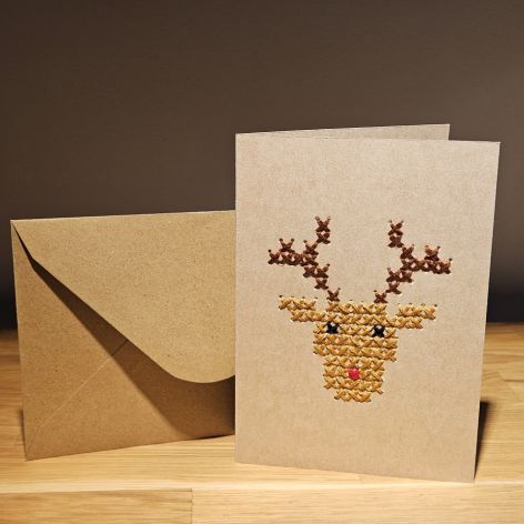 Kartka świąteczna - haftowana - renifer
