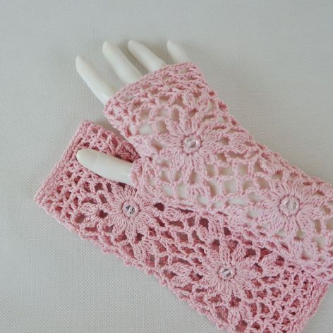 Rękawiczki, mitenki handmade różowe