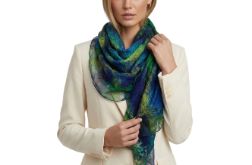 Szal Jedwabno Wełniany Granatowo Szafirowy